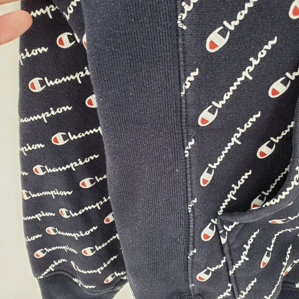 Vintage Champion Reverse Weave Hoodie All Over Print Blue XS Small Logo - Picture 4 of 9